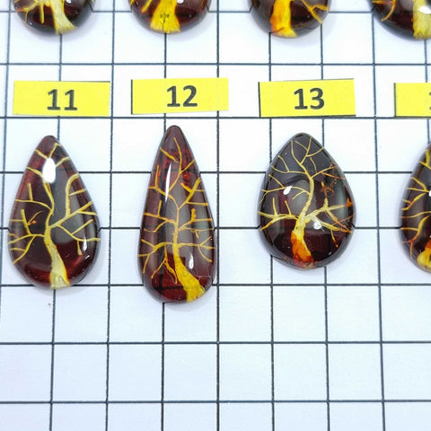 Gradient Color Amber Carved Drop Shape Cabochon