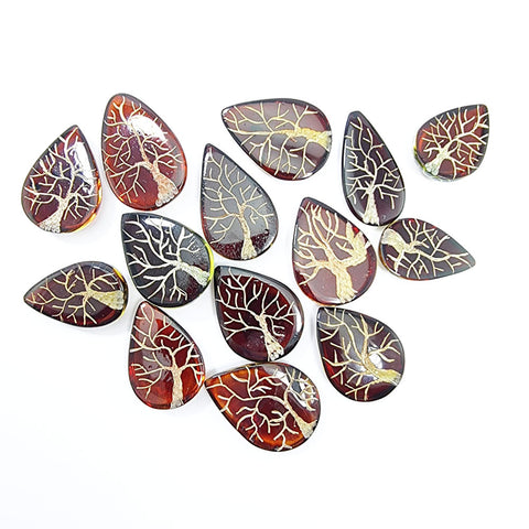 Gradient Color Amber Carved Drop Shape Cabochon