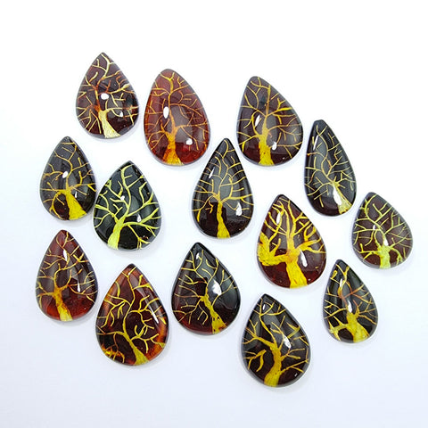 Gradient Color Amber Carved Drop Shape Cabochon