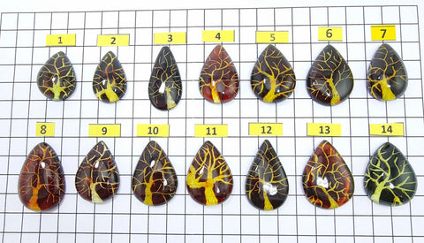 Gradient Color Amber Carved Drop Shape Cabochon