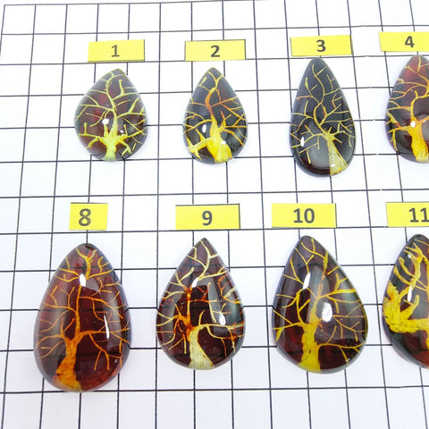 Gradient Color Amber Carved Drop Shape Cabochon