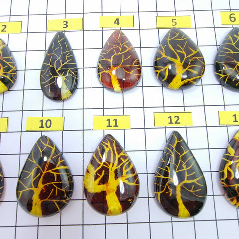 Gradient Color Amber Carved Drop Shape Cabochon