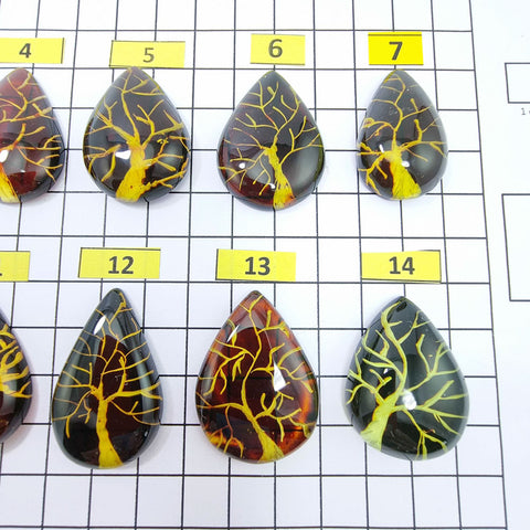 Gradient Color Amber Carved Drop Shape Cabochon