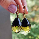 Faceted Rainbow Amber Drop Dangle Earrings 14k Gold Plated