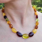 Multi-Color Amber Nugget Beads Necklace