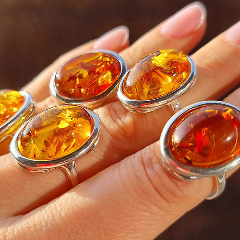 Cognac Amber Free Shape Adjustable Ring Sterling Silver