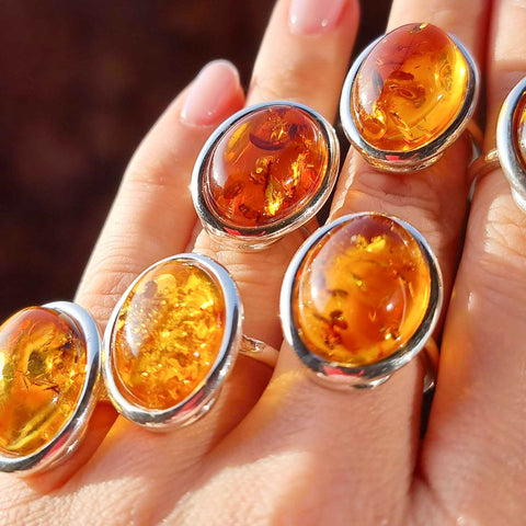 Cognac Amber Free Shape Adjustable Ring Sterling Silver