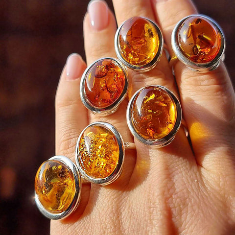 Cognac Amber Free Shape Adjustable Ring Sterling Silver