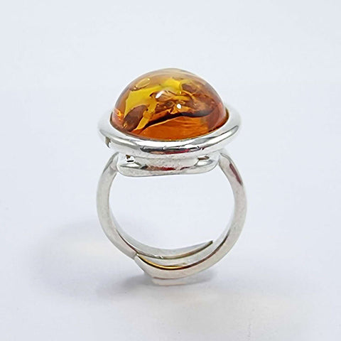 Cognac Amber Free Shape Adjustable Ring Sterling Silver