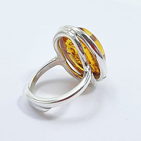 Cognac Amber Free Shape Adjustable Ring Sterling Silver