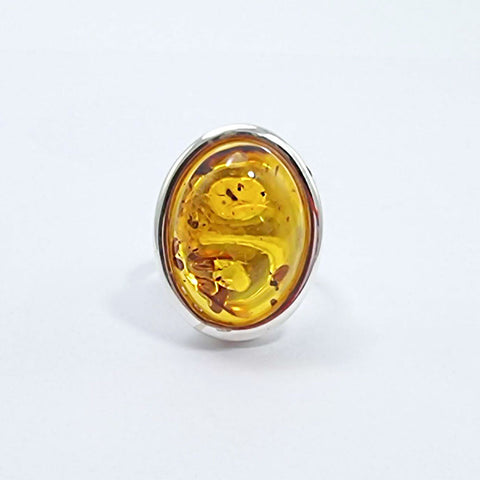 Cognac Amber Free Shape Adjustable Ring Sterling Silver