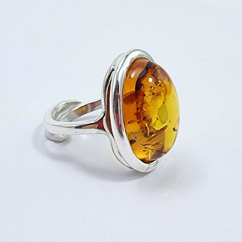 Cognac Amber Free Shape Adjustable Ring Sterling Silver