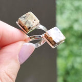 Milky Fossil Amber Square Shape Adjustable Ring Sterling Silver