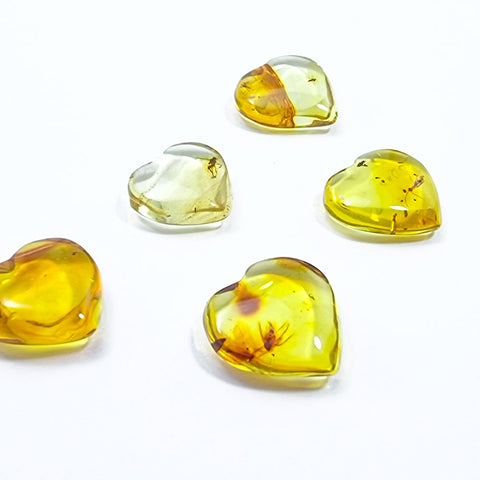 Natural Amber Puffed Heart Shape Stone With Insects