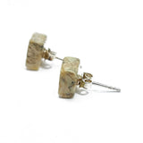 Milky Fossil Amber Square Stud Earrings Sterling Silver