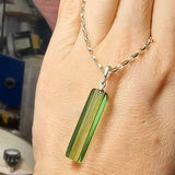 Green Amber Rectangular Pendant Sterling Silver