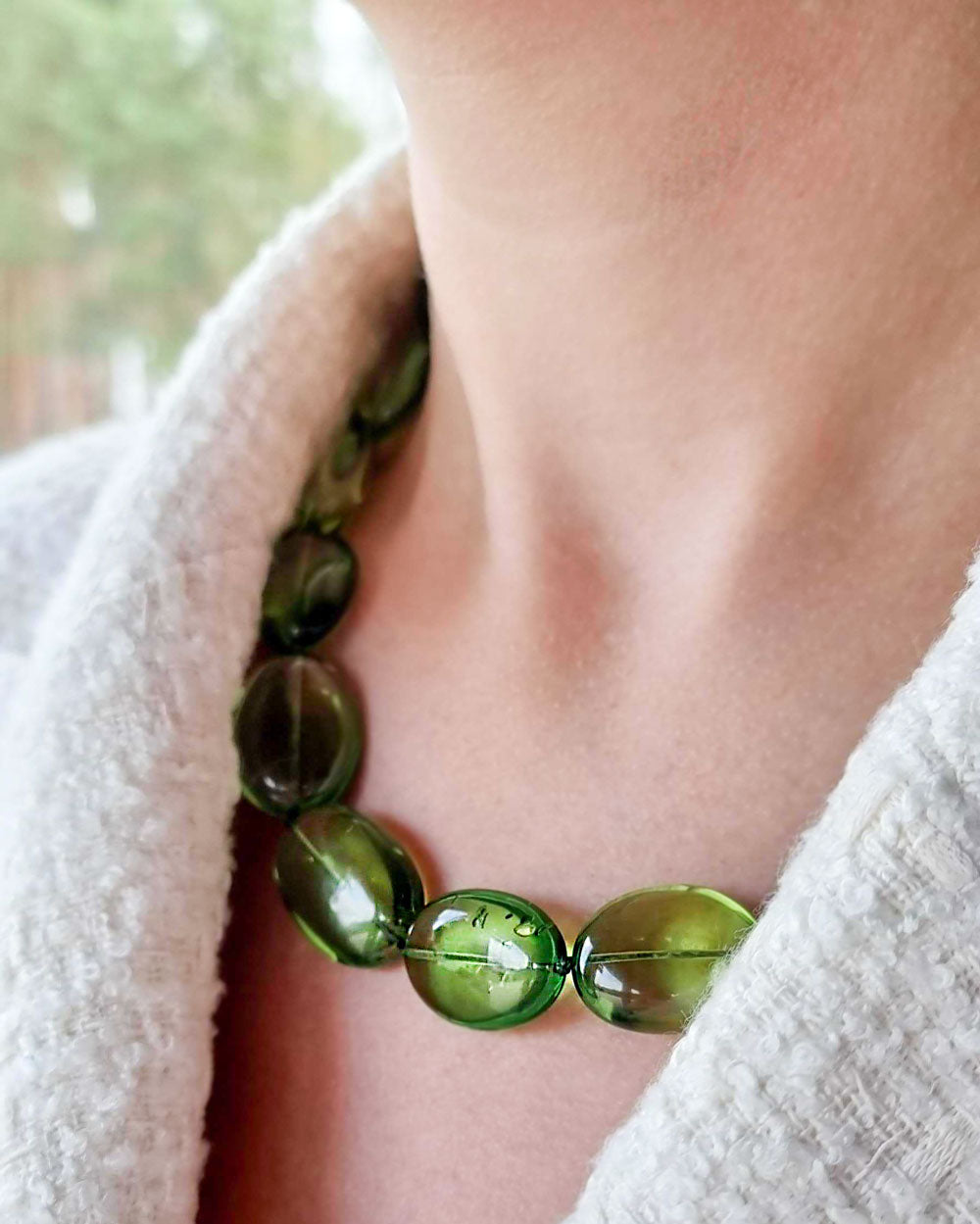 Green Amber Nuggets Beads Necklace