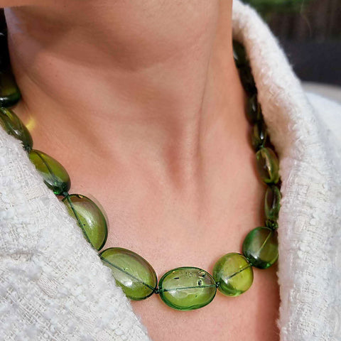 Green Amber Nuggets Beads Necklace