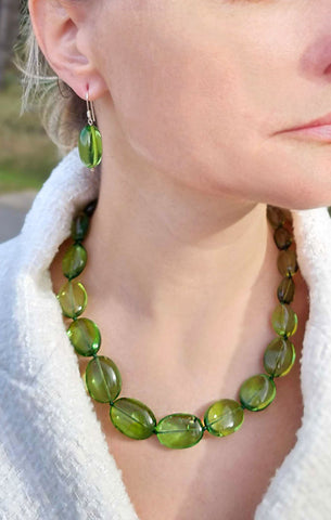 Green Amber Nuggets Beads Necklace