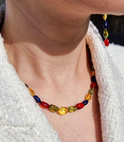 Multi-Color Amber Nugget Beads Necklace