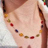 Multi-Color Amber Nuggets Beads Rain Necklace Sterling Silver