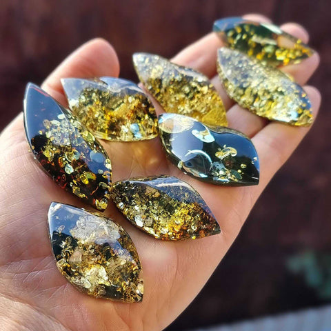 "Earth Stone" Green Amber  Marquise Shape Cabochons