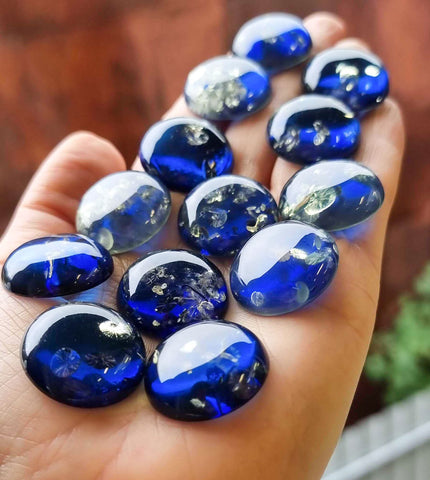 Blue Amber Calibrated Round Shape Cabochons