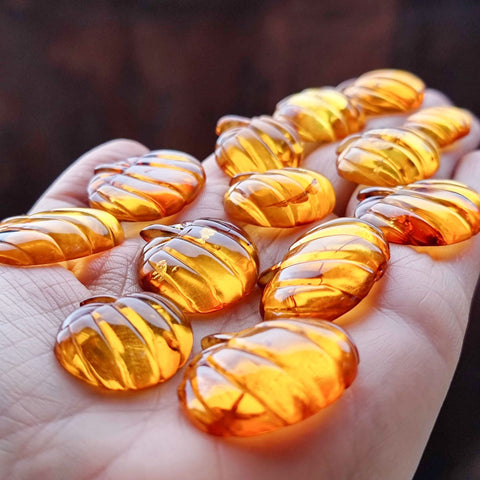 Cognac Amber Carved Pumpkin Cabochons