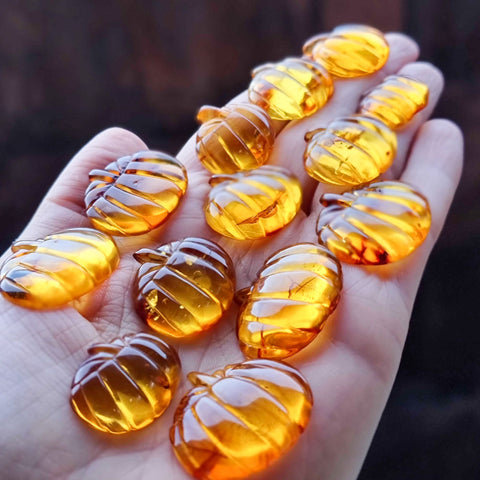 Cognac Amber Carved Pumpkin Cabochons