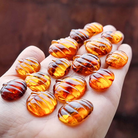 Cognac Amber Carved Pumpkin Cabochons