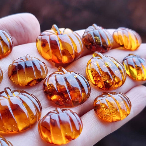 Cognac Amber Carved Pumpkin Cabochons