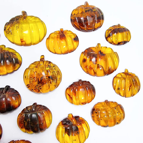 Cognac Amber Carved Pumpkin Cabochons