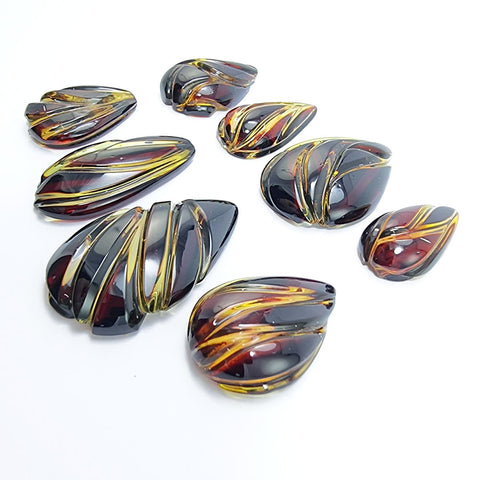 Gradient Color Amber Carved Drop Shape Cabochon