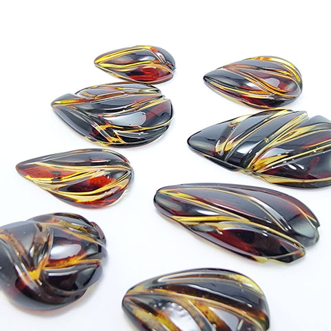 Gradient Color Amber Carved Drop Shape Cabochon