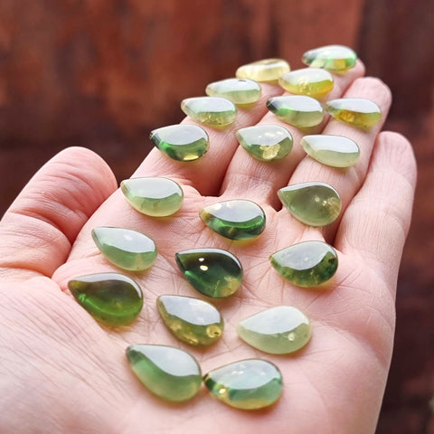 Green Amber Drop Shape Calibrated Cabochons