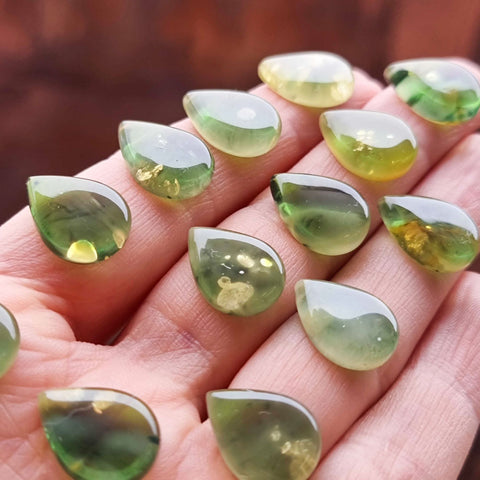 Green Amber Drop Shape Calibrated Cabochons