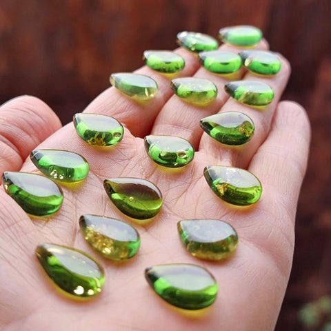 Green Amber Drop Shape Calibrated Cabochons