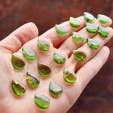 Green Amber Drop Shape Calibrated Cabochons