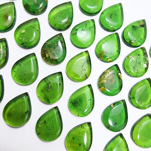 Green Amber Drop Shape Calibrated Cabochons