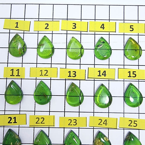 Green Amber Drop Shape Calibrated Cabochons