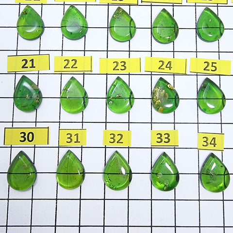 Green Amber Drop Shape Calibrated Cabochons