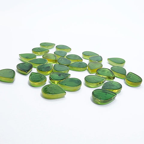 Green Amber Drop Shape Calibrated Cabochons