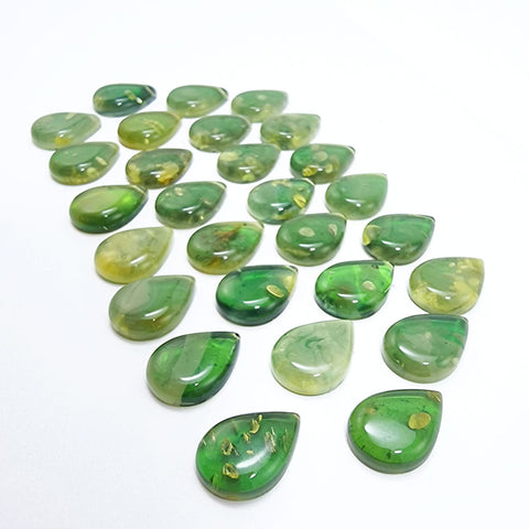 Green Amber Drop Shape Calibrated Cabochons