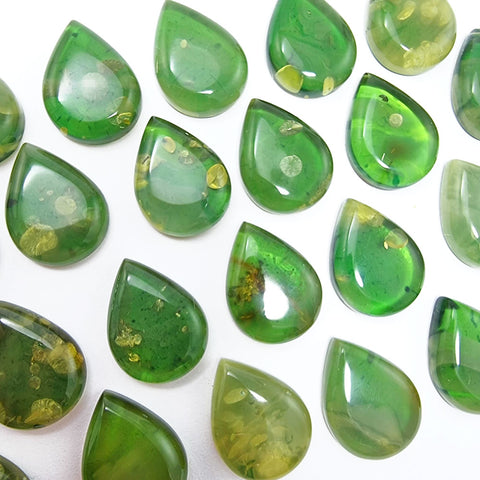 Green Amber Drop Shape Calibrated Cabochons