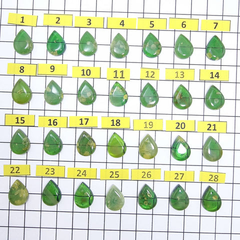 Green Amber Drop Shape Calibrated Cabochons