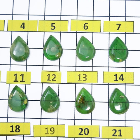 Green Amber Drop Shape Calibrated Cabochons