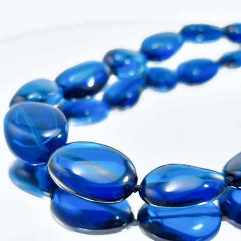 Blue Amber Nuggets Beads Necklace