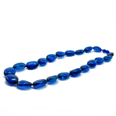 Blue Amber Nuggets Beads Necklace