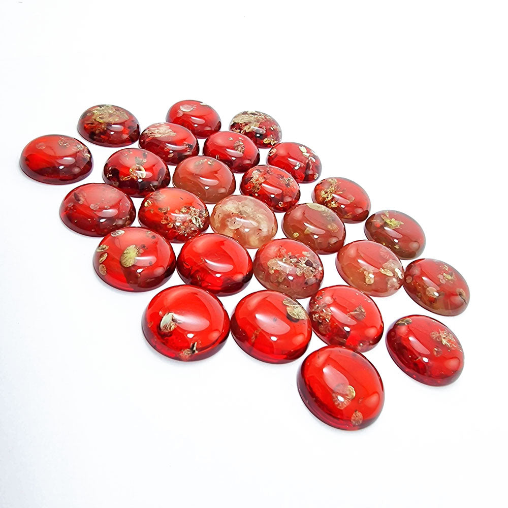 Red Amber Calibrated Round Shape Cabochons