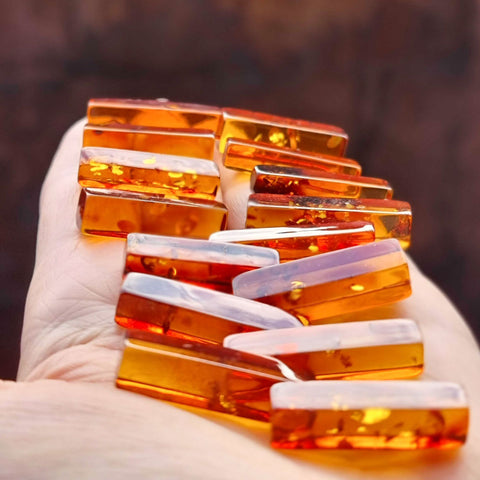 Cognac Amber Rectangular Free Shape Cabochons